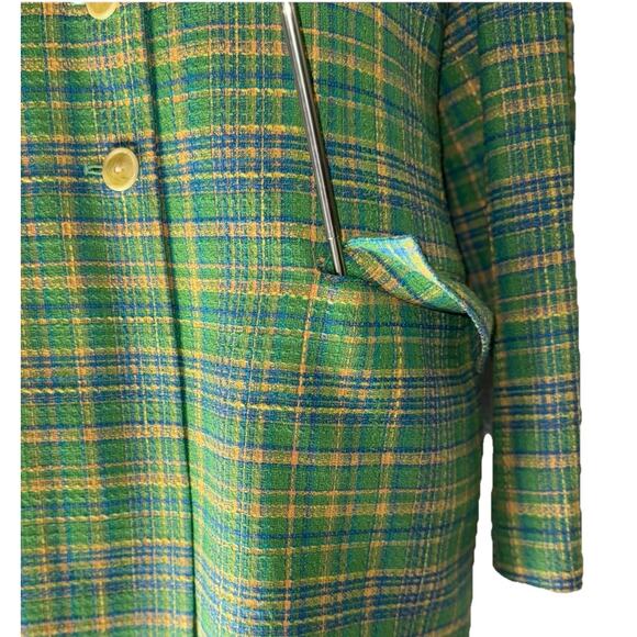 VTG Pietrafesa Jacket Coat Womens 12 Green Plaid Tartan Pockets Satin Lined LS - Picture 5 of 10